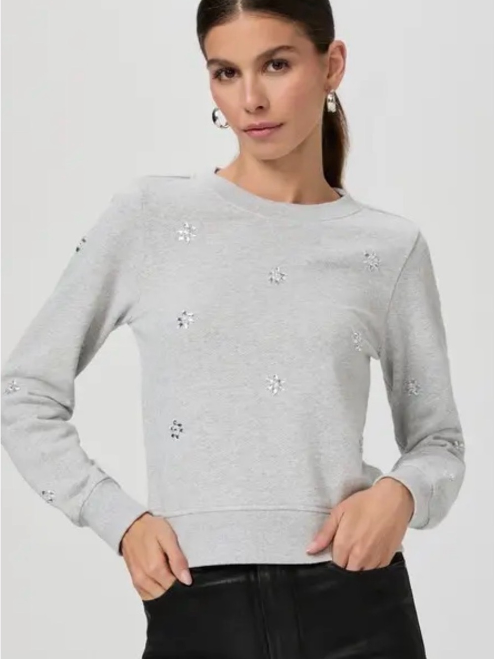 PAIGE Ordenna Sweatshirt Light Gray Crystal-Embellished Crewneck / excellent con